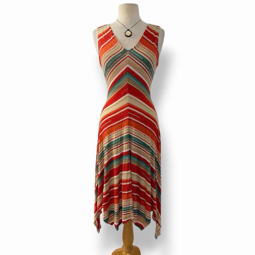 Lauren Ralph Lauren Southwestern Chevron Stripe Handkerchief Hem Midi Dress XS